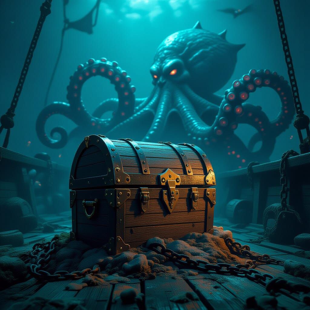 Inside Davey Jones locker deep in the ocean on Davey jones ship there is a peculiar treasure chest guarded by the one and only Goliath krake...