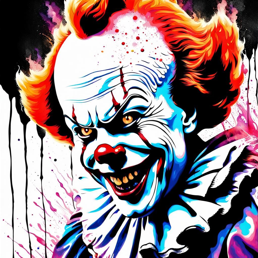 Ink Splash Art, Flame_Portrait Of Pennywise Made_Of_Colours,...