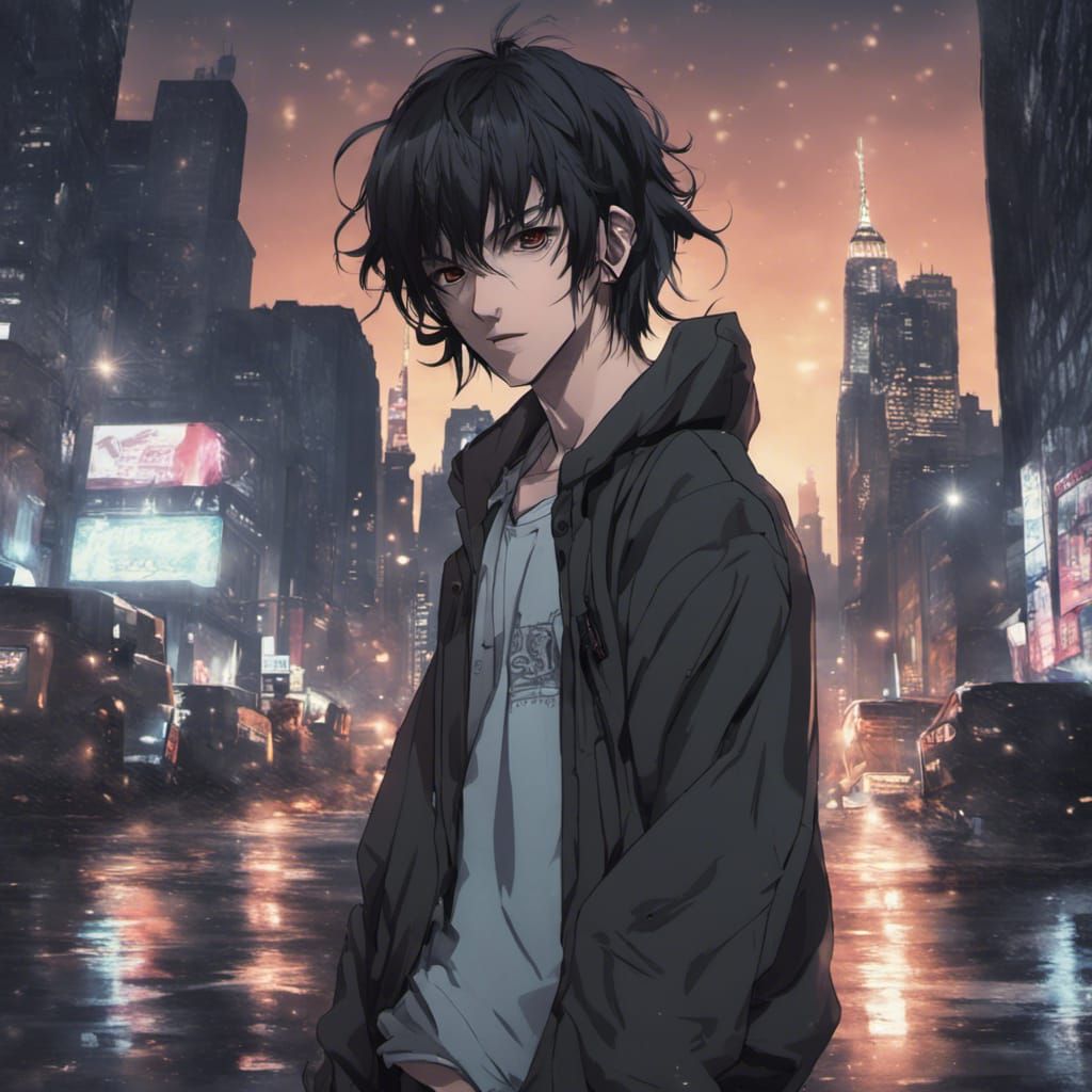 Anime male in dark city