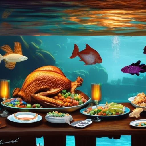 Underwater Thanksgiving dinner