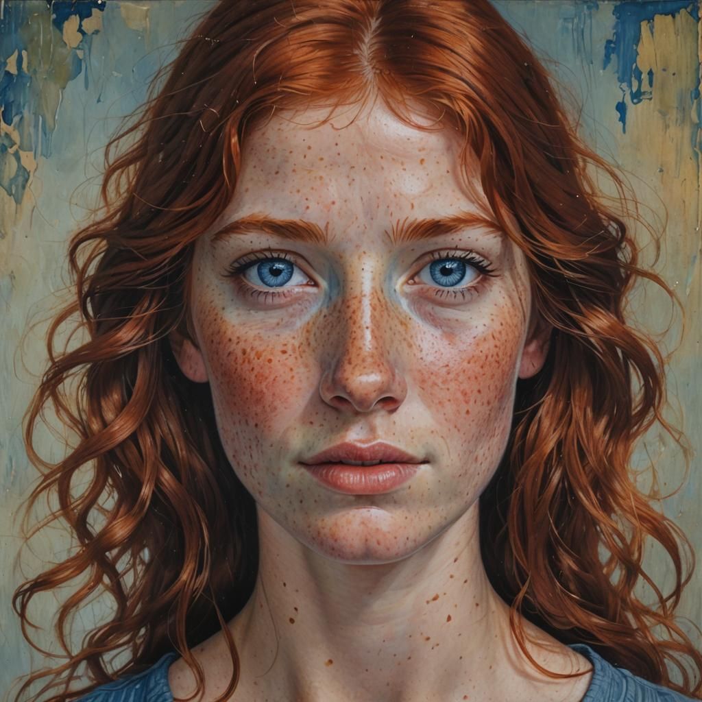25 years old, Red Hair, Blue Eyes, Freckles, One Mole on Her...