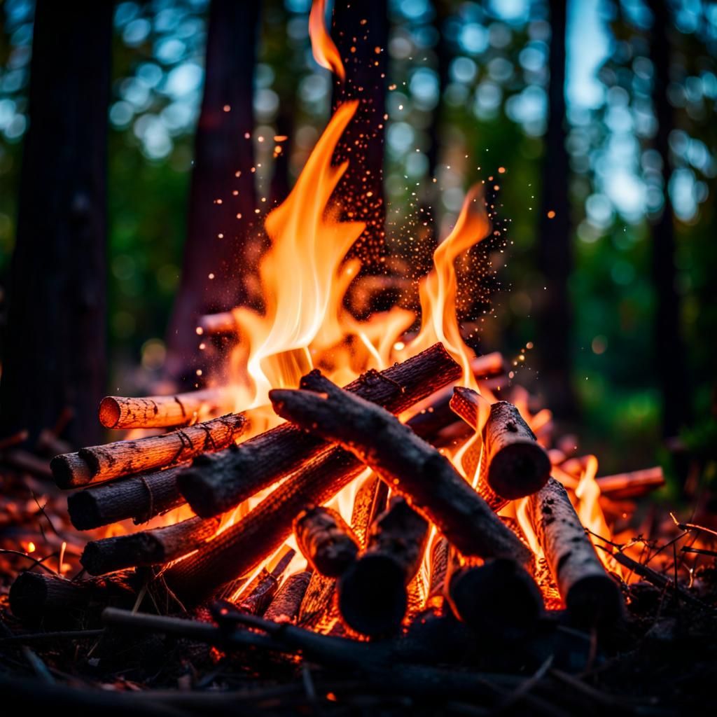 Beautiful nighttime bonfire in the woods, Professional photography ...