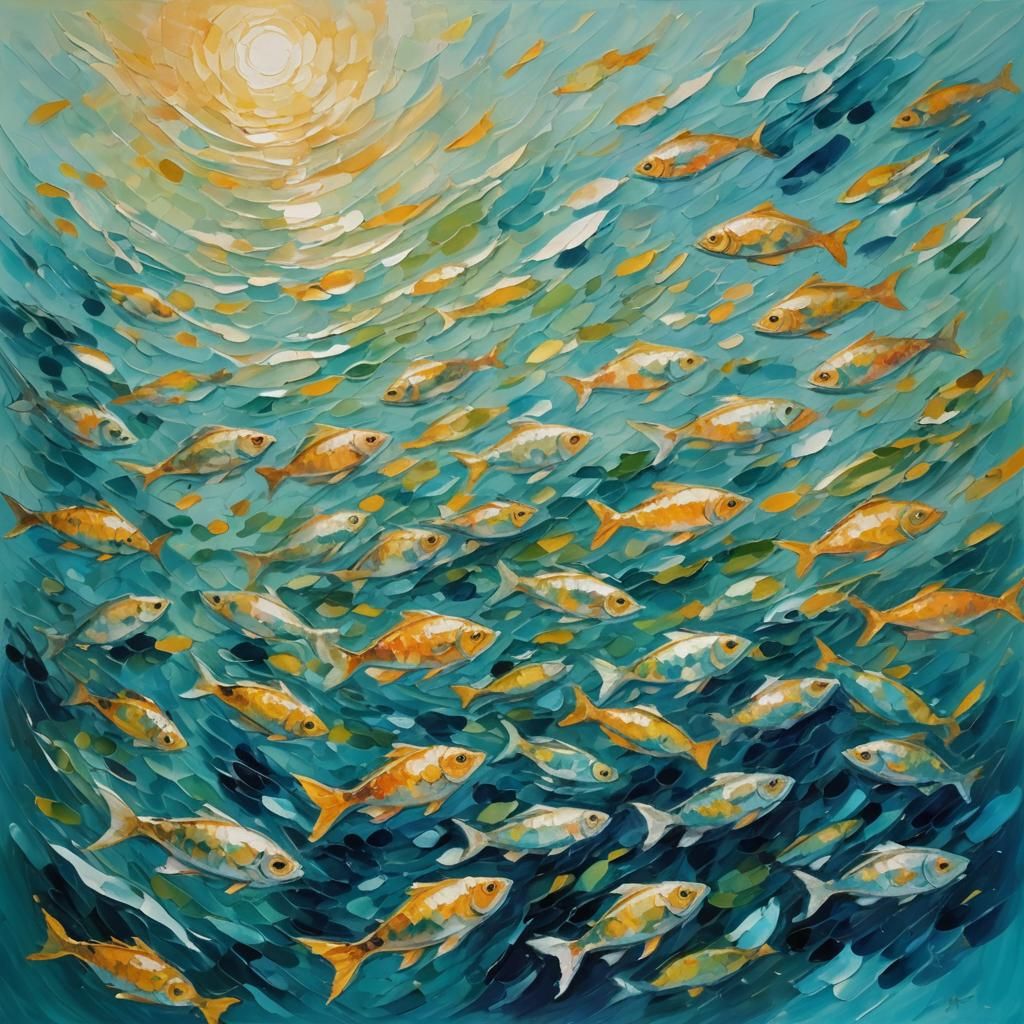 Fish in Ocean: An Impressionist Oil Painting