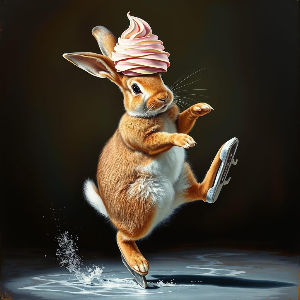 rabbit with ice cream on ice skates  by @gladiator