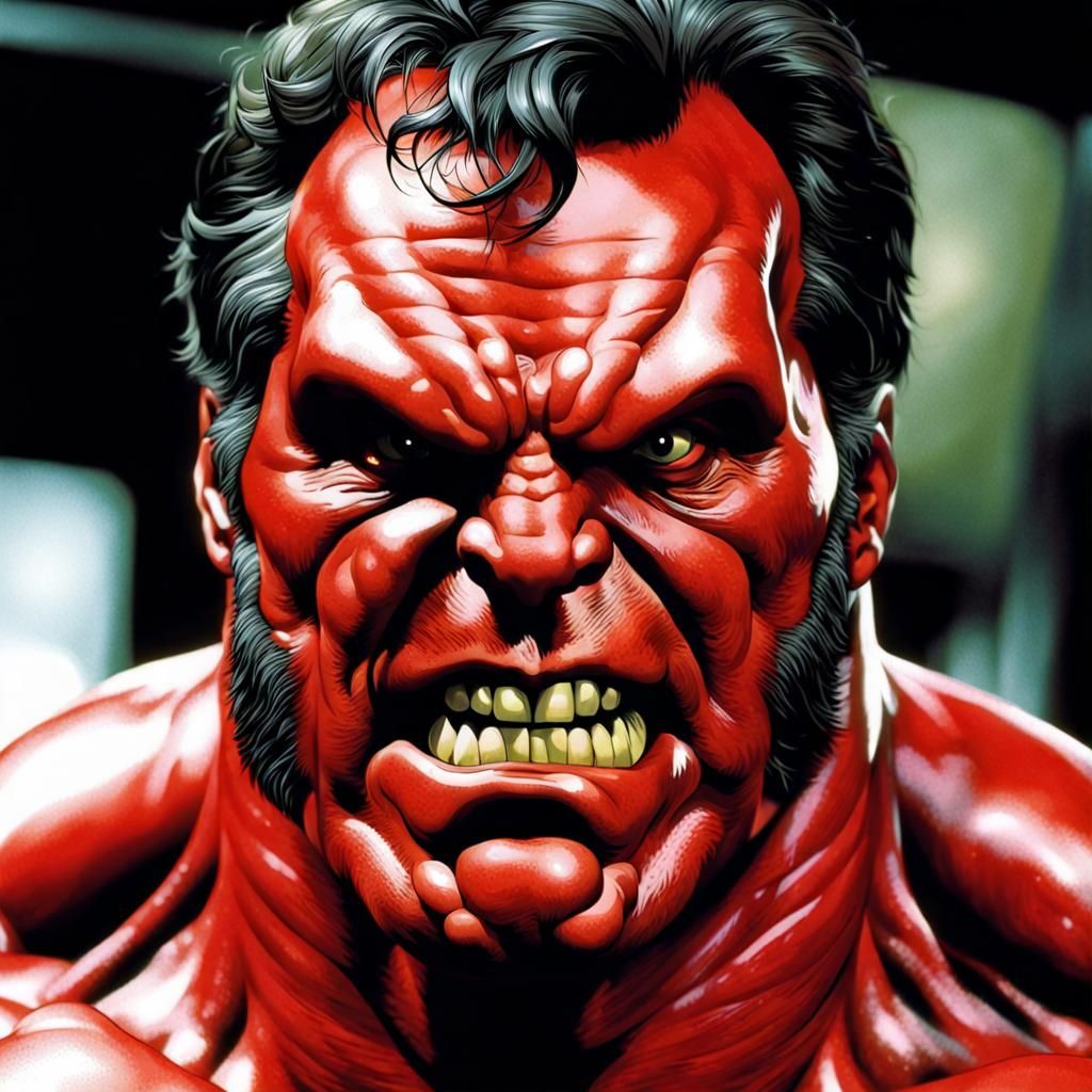 Red Hulk with facial features of actor William Hurt