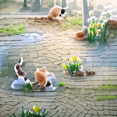 kitties play on a spring morning