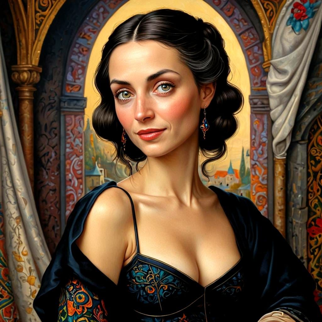 Expressive Portrait of a Happy Woman in Surreal Style