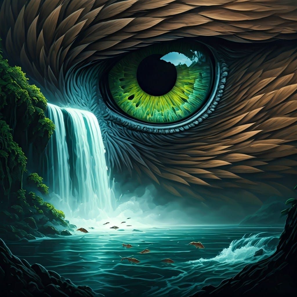 Ethereal Green Eagle's Gaze in a Mystical Night Sky