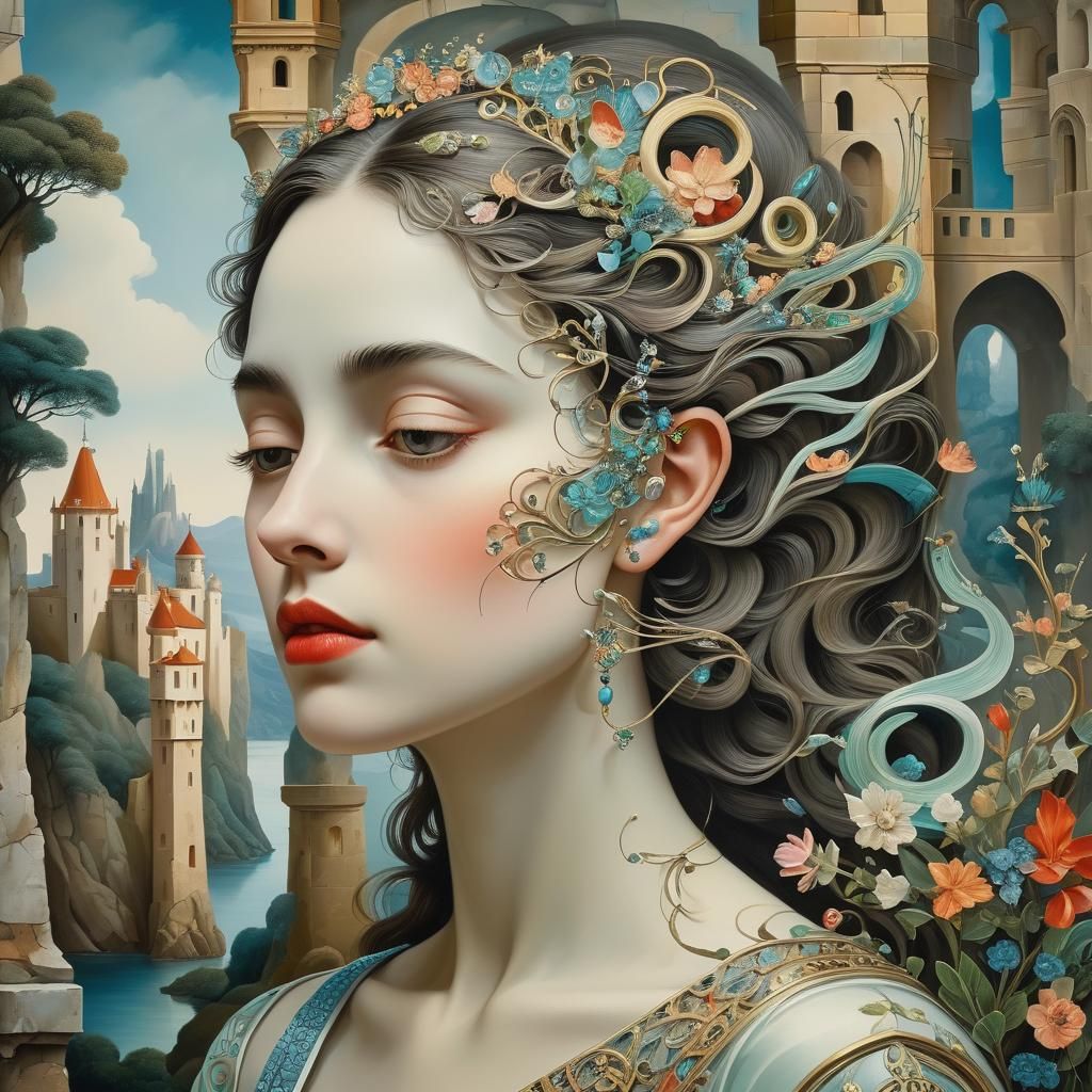 Una mezcla cautivadora y surrealista del perfil de una mujer...