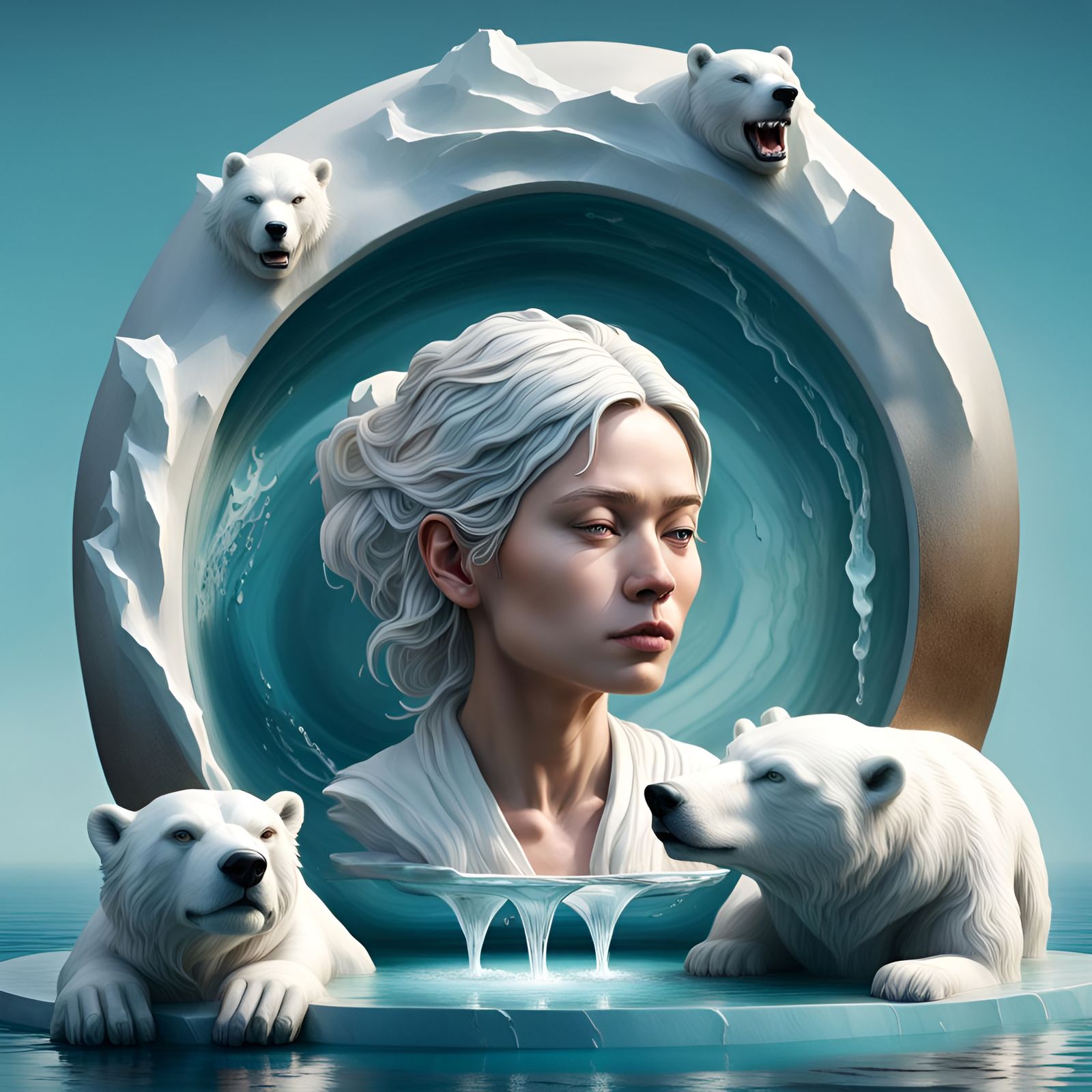 Zen Water Fountain in Greenland by My. AI Generated Artwork