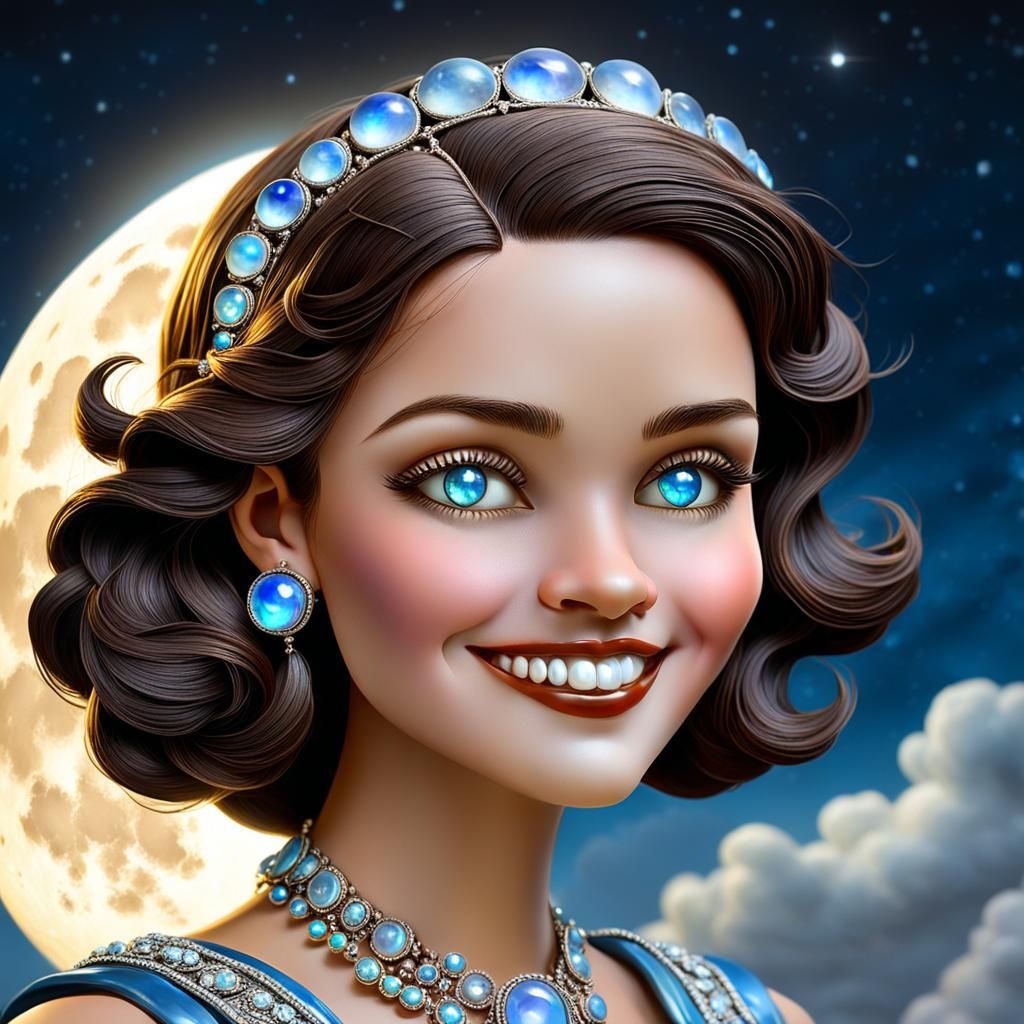 (antique super cute brunette moon girl of the 1920s, moonsto...