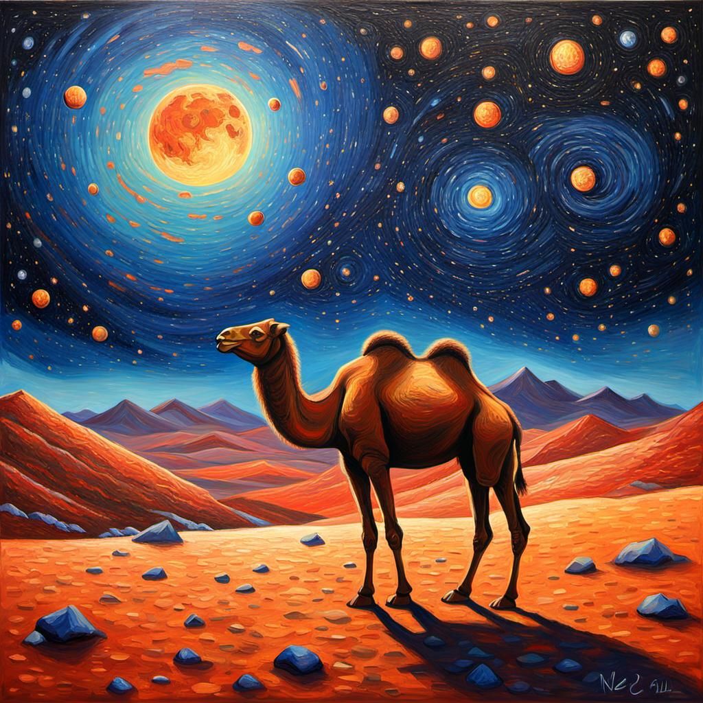 Martian Camel: Neo-Impressionist Oil Painting