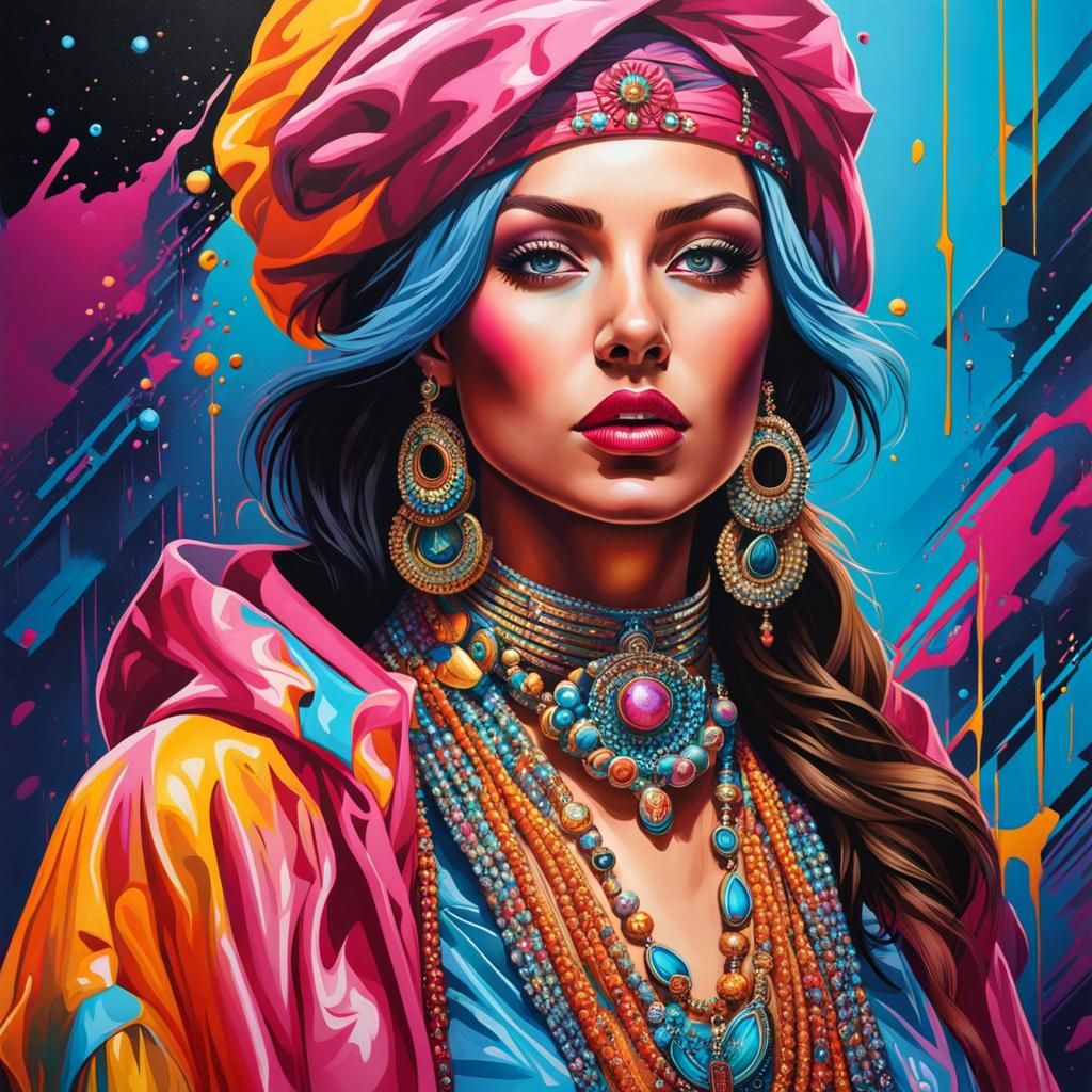 Hyperrealistic portrait of a beautiful woman wearing intrica...