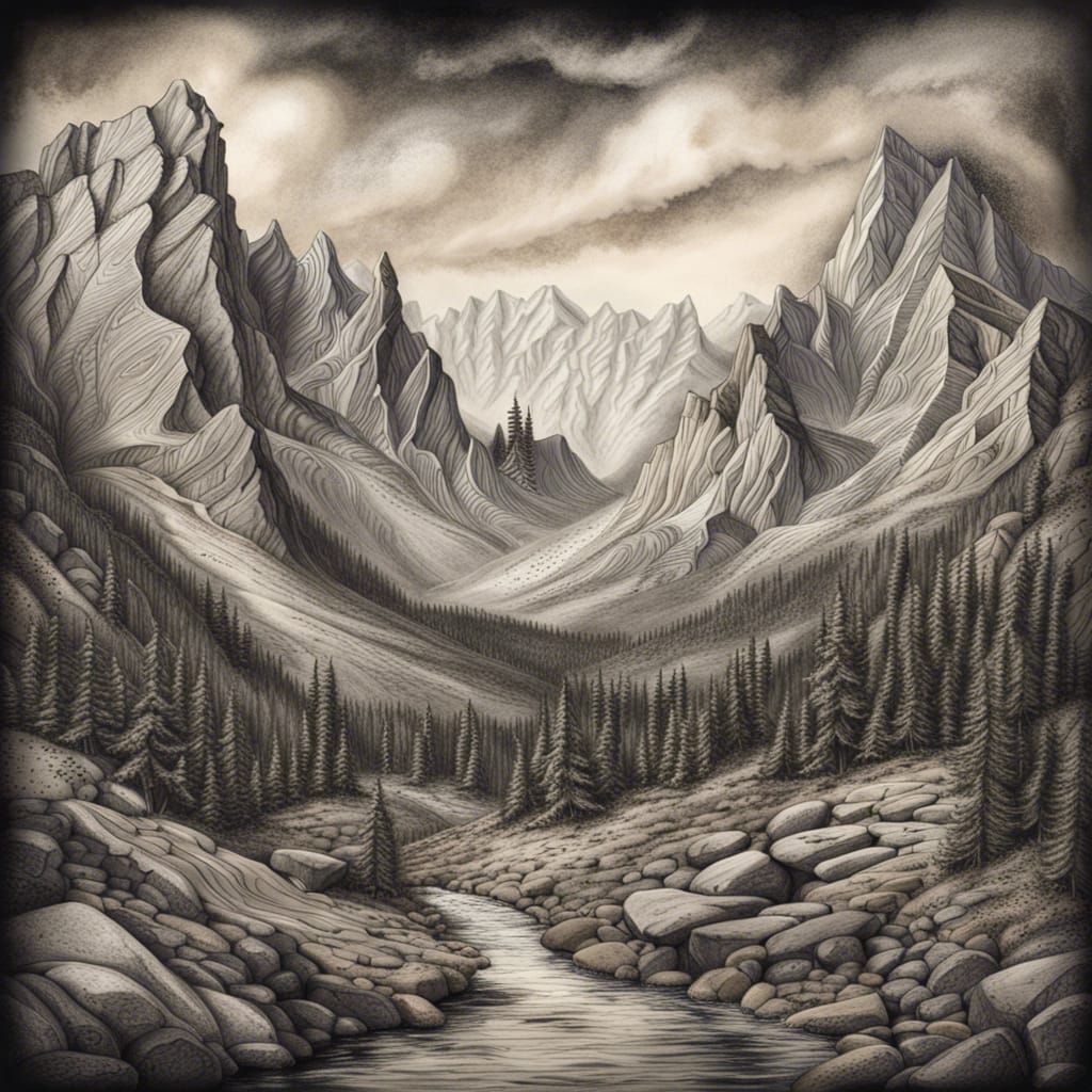 Rocky Mountains charcoal - AI Generated Artwork - NightCafe Creator