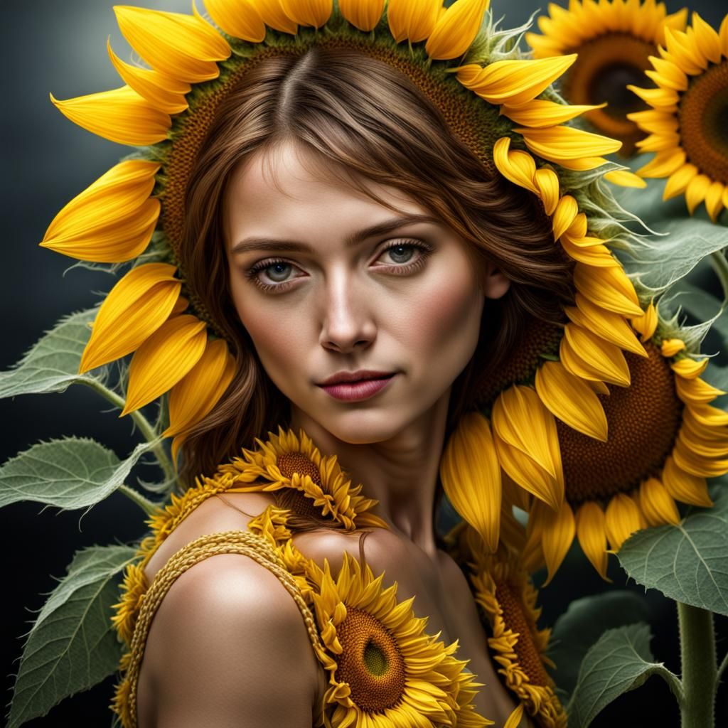 Sunflower lady AI Generated Artwork NightCafe Creator