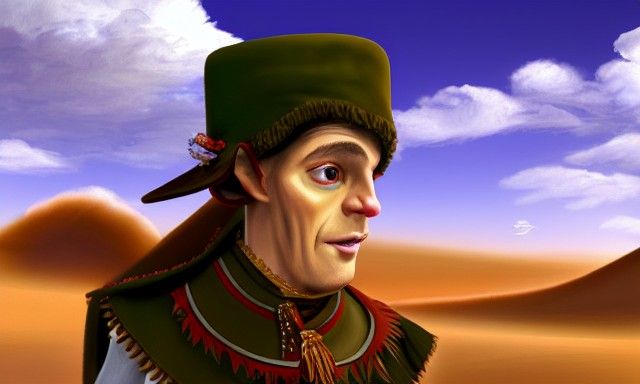 Napoleón style elfo in desert with sky, 8k resolution concep...