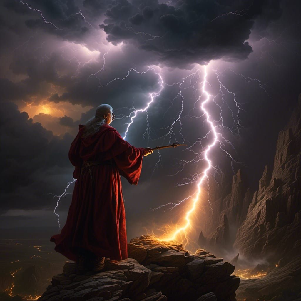 a wizard casting a lightning spell <lora:Intense Lightning:1.0> 