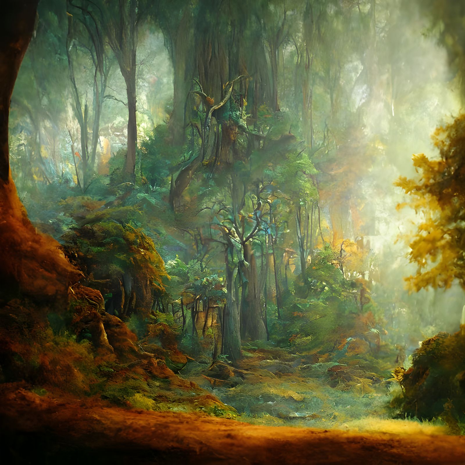 Sherwood Forest, oil painting by Carr Clifton, Galen Rowell AI
