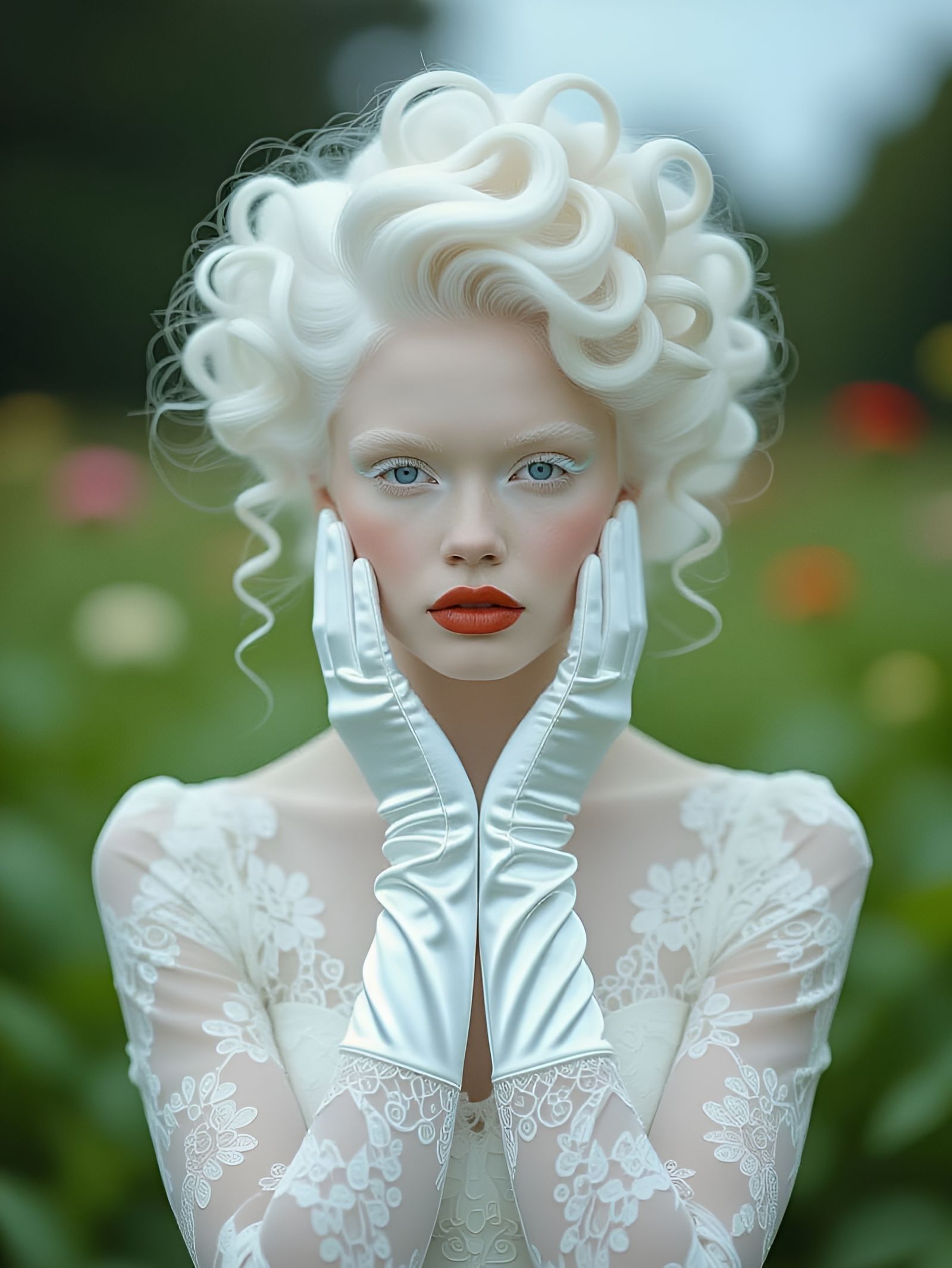 Whimsical photo portrait of a gorgeous Albino woman with unusual white hair  by @Fokje