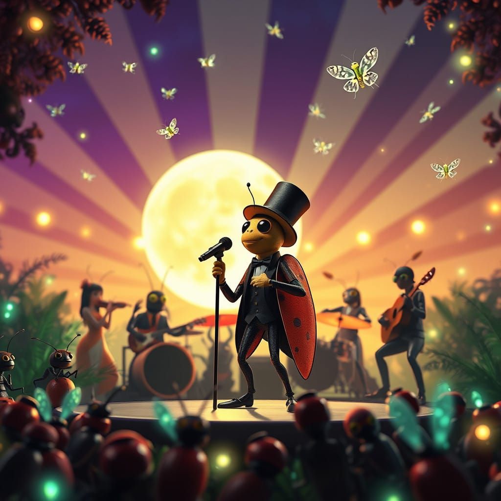 Insect singing1920s style in the moonlight 