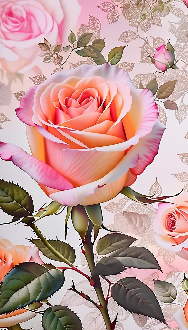 Super impose, translucent 8k resolution, of roses onto lined paper
