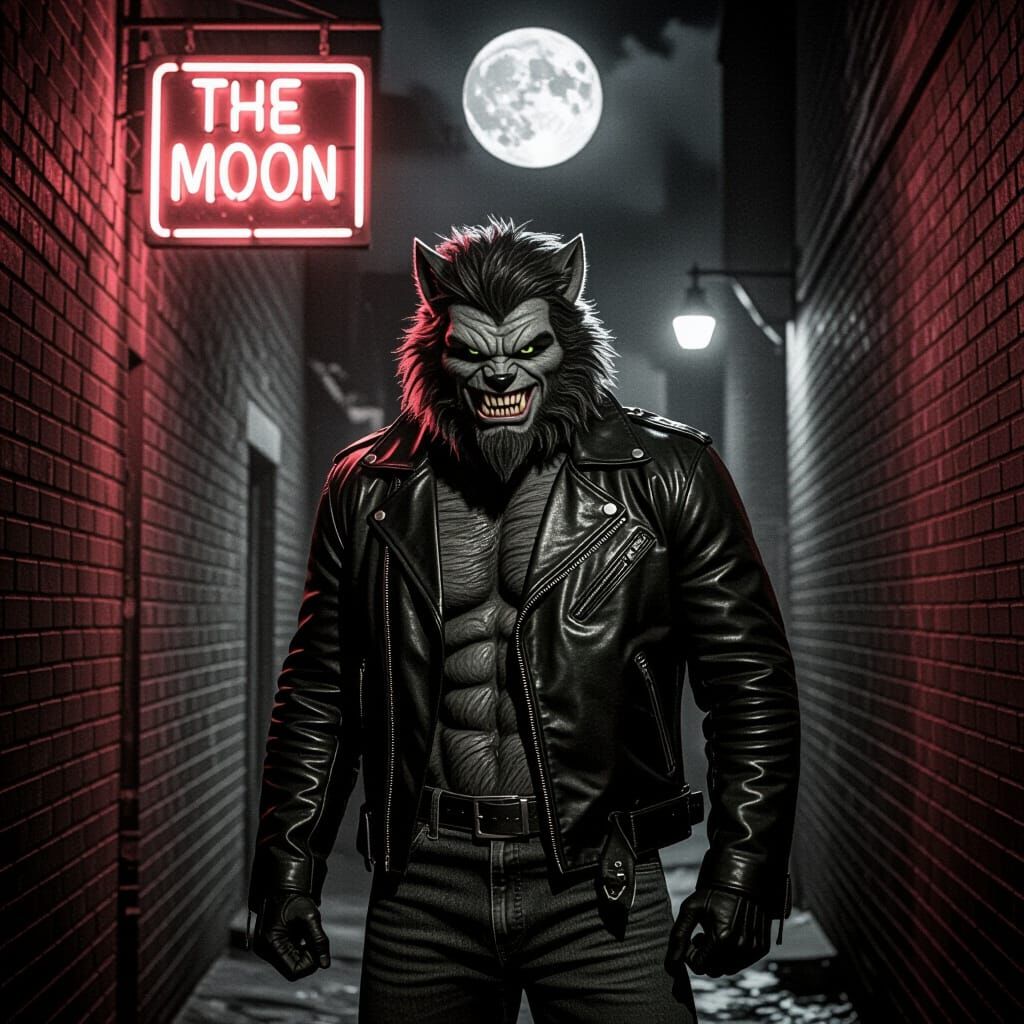 Wolf man in a 1950s movie 