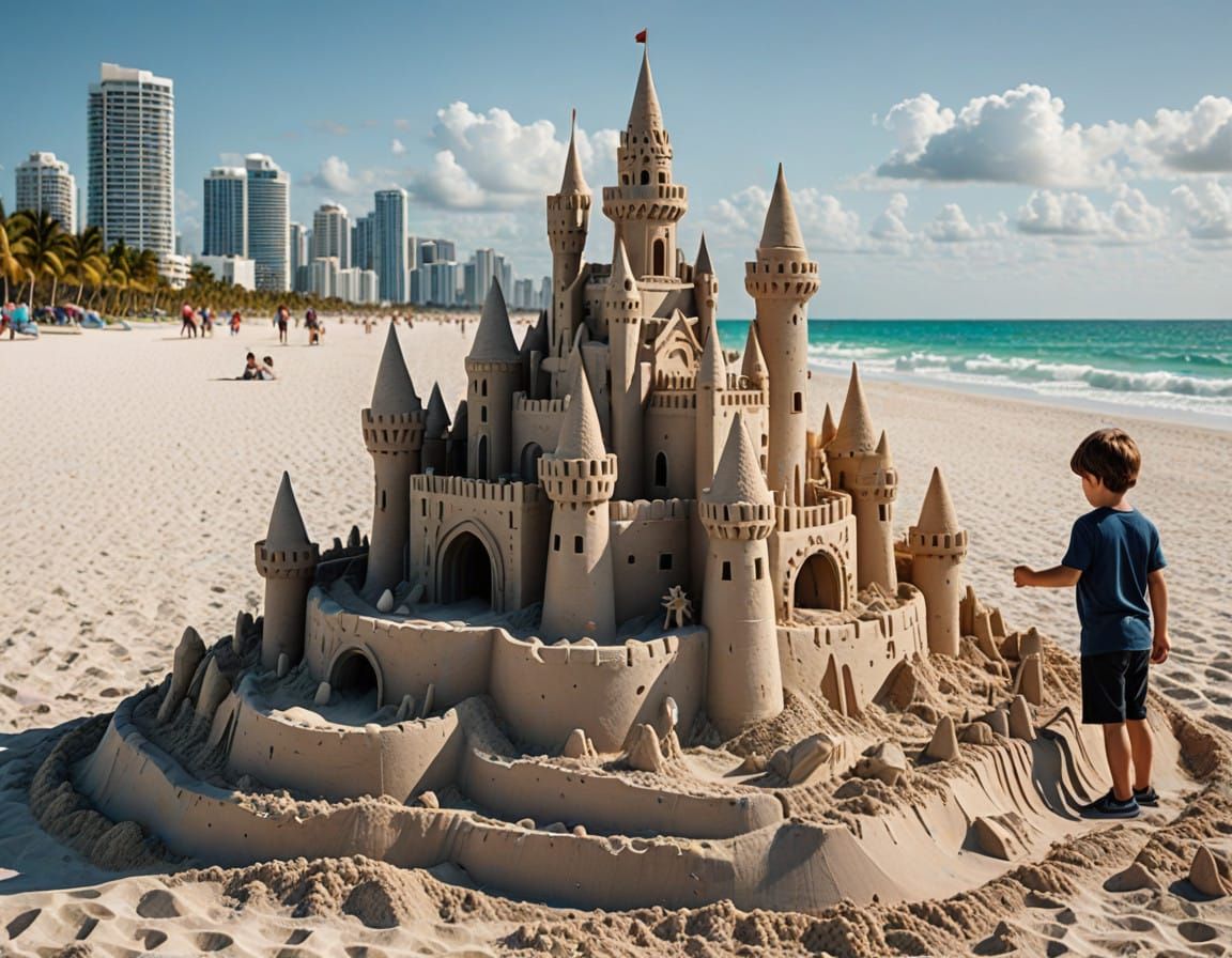 Father and Son Build Futuristic Sandcastle on Miami Beach