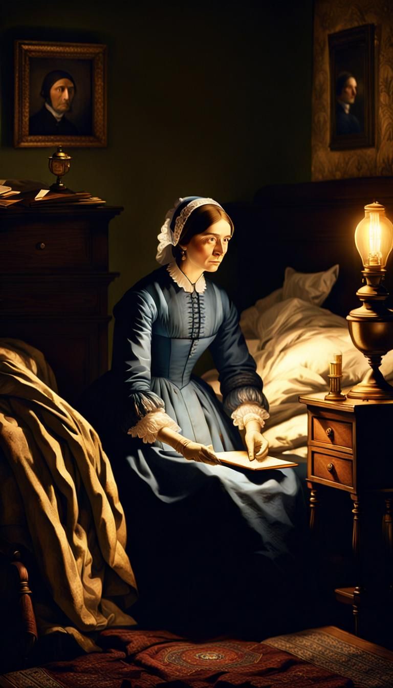 The portrait of 'the Lady with the Lamp' captured  Madam Florence Nightingale holding a light in her ...  by @Alan