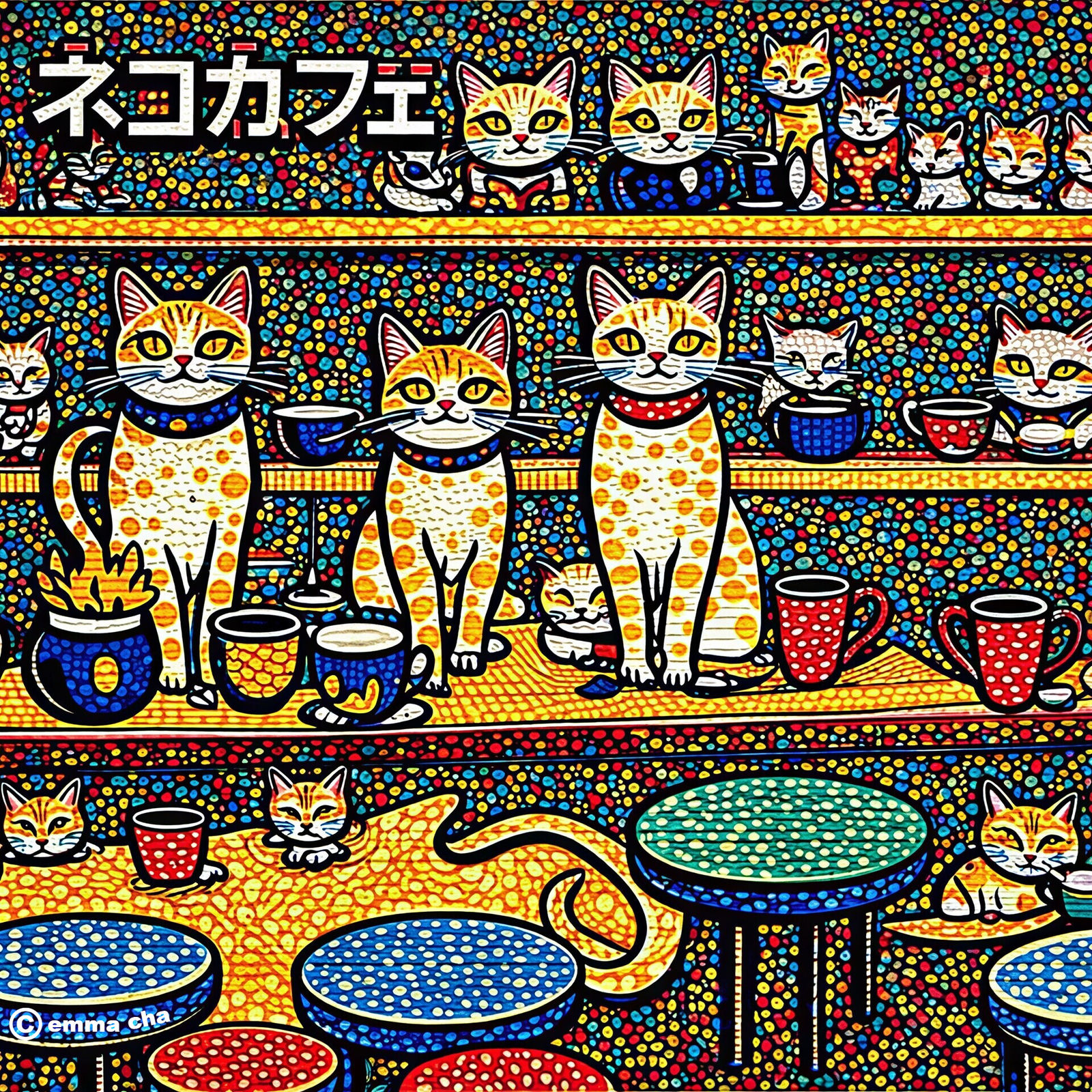 Neko Café in a Cheerful Mosaic