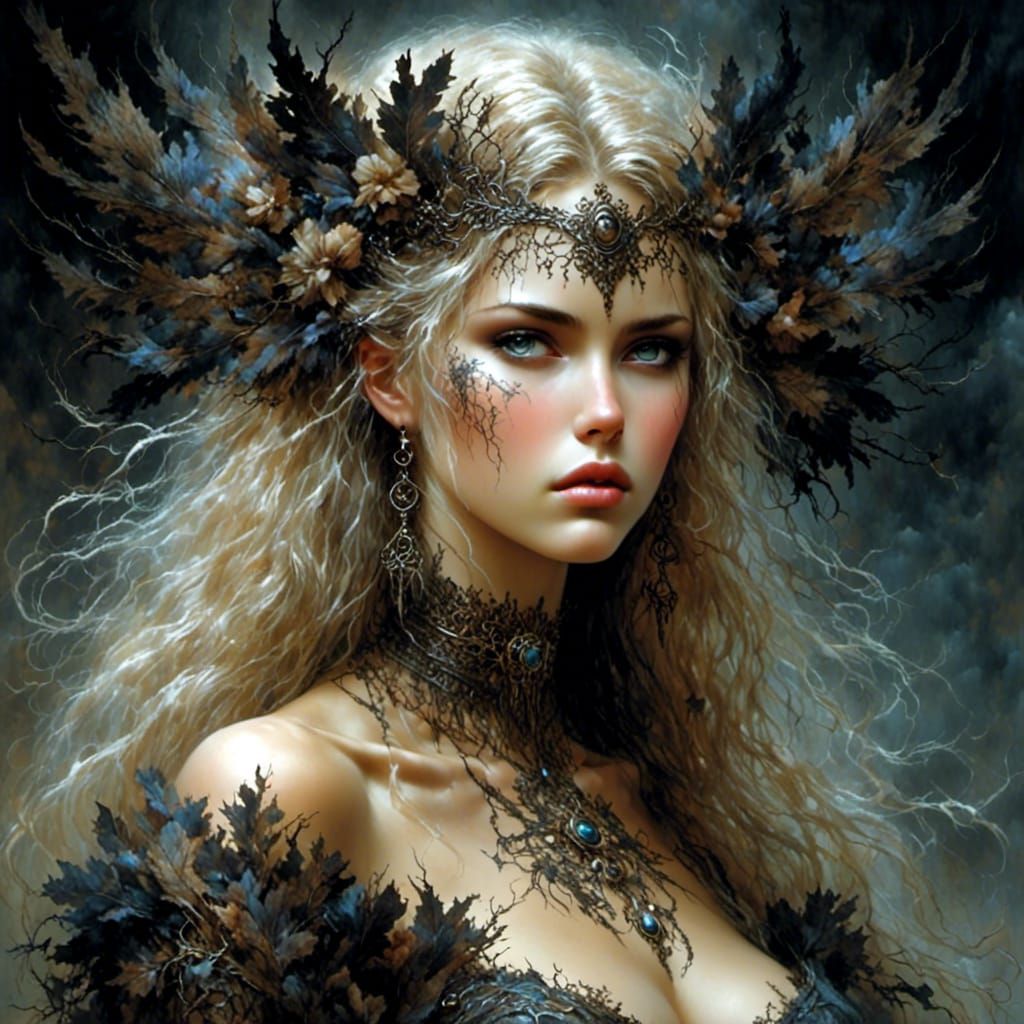 <lora:Spirits of Nature:1.0> <lora:Wild Child:1.0>  in style of Luis Royo