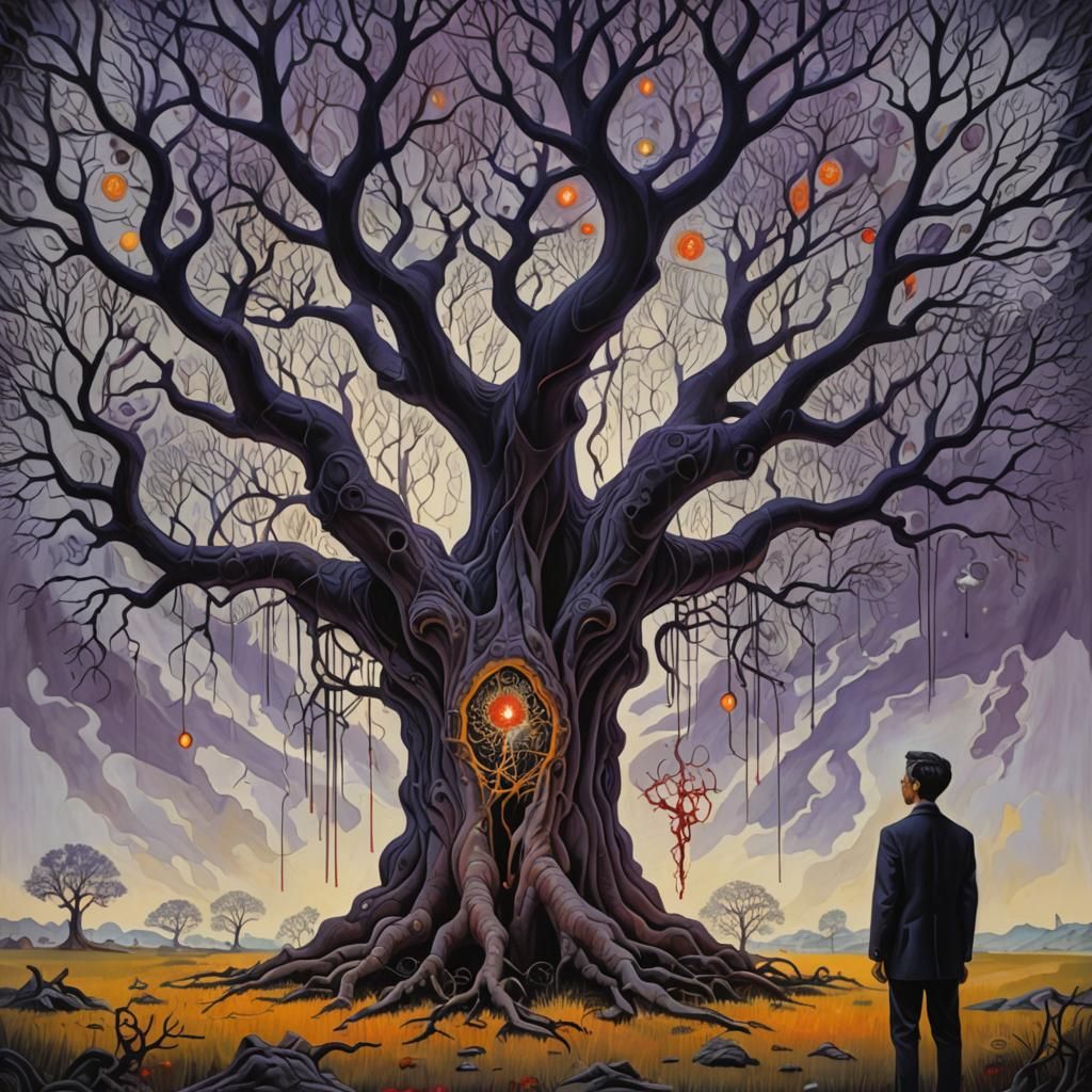 Surreal Boy in Glowing Tree Collage