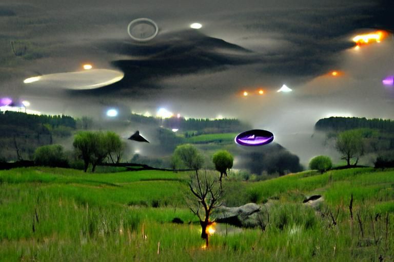 dark mystic landscape with ufo