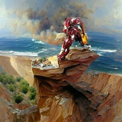 Iron man on a cliff