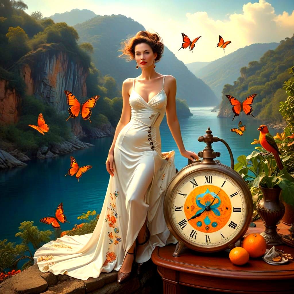 Surrealistic Lady in Vibrant Fantasy Scene