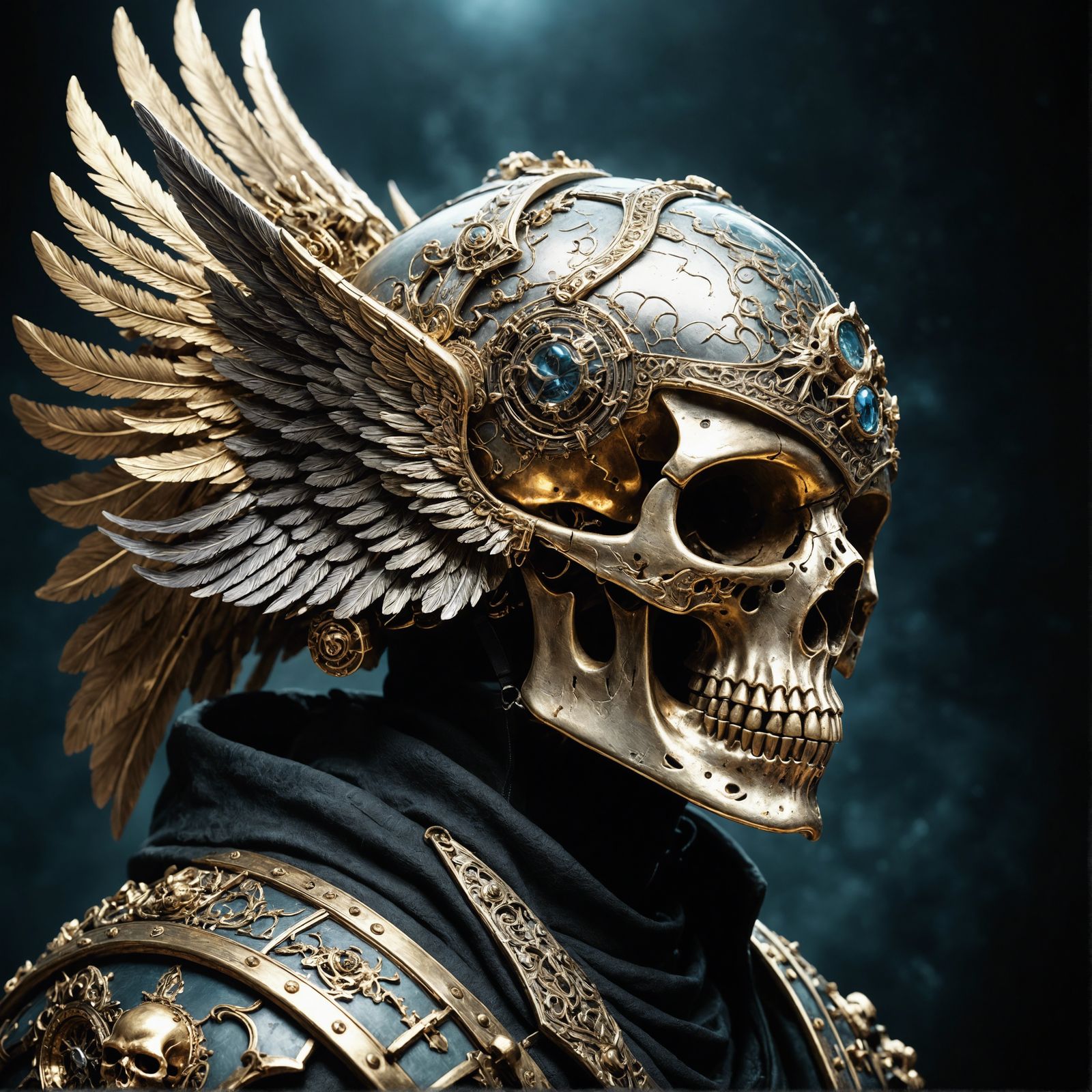 skull wing helm. meticulous intricate precise detailed compl...