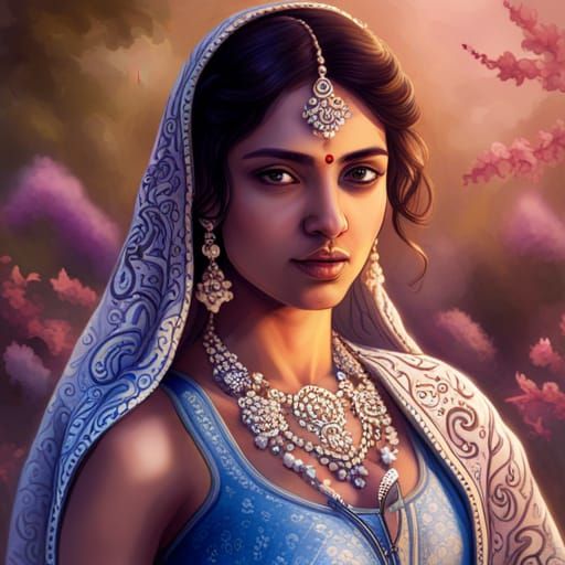 Woman wearing a blue lehenga - AI Generated Artwork - NightCafe Creator