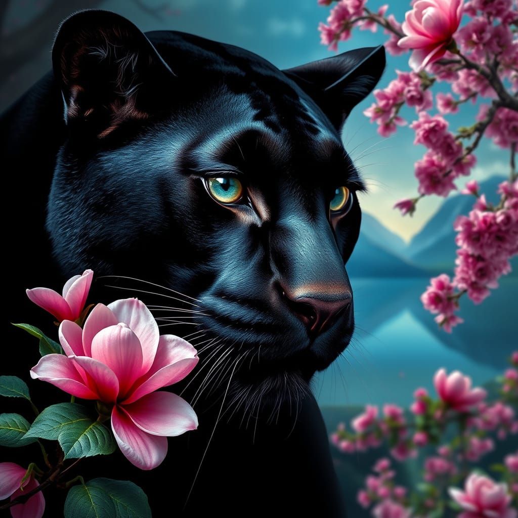 Panther in Paradise, Hyperrealistic Painting