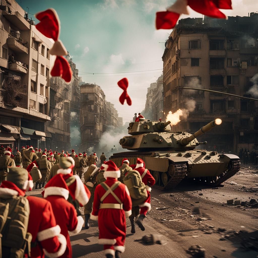 Soldiers as Santa Claus as new type of friendly invasion.