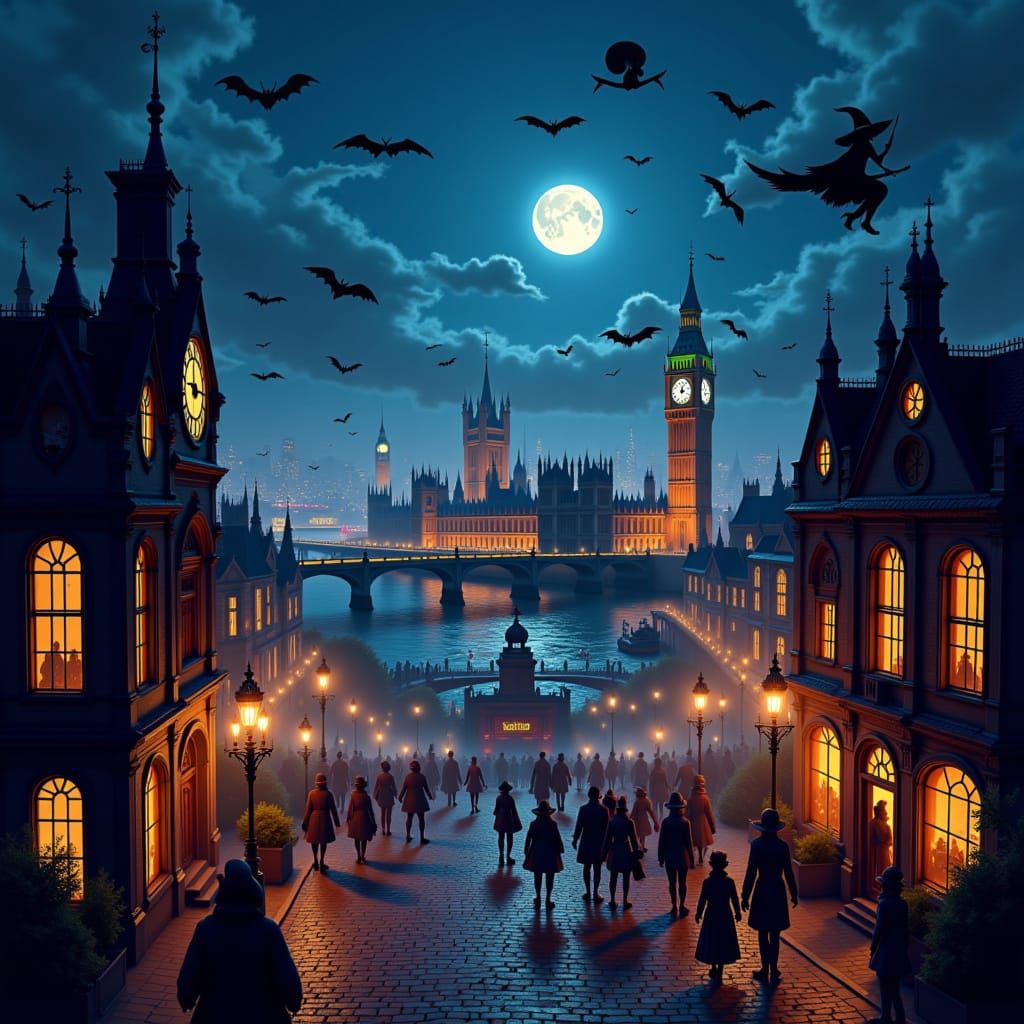 Night time in London<lora:Halloweenify:1.0>