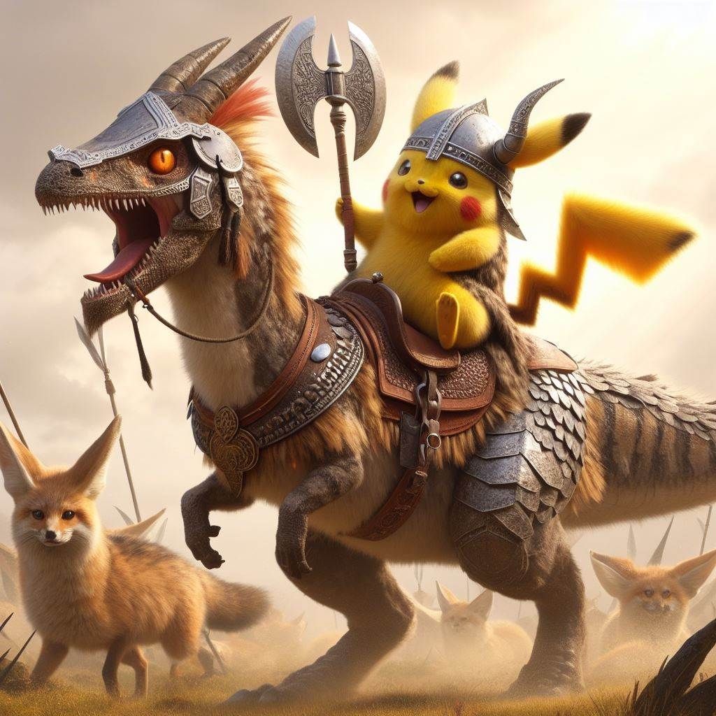 A Brave Viking Pikachu conquering the foxes
