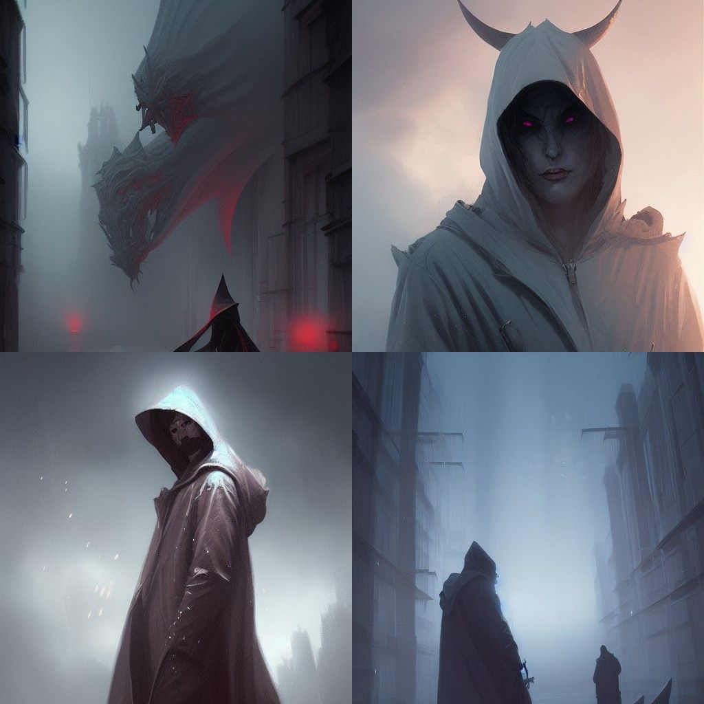 Foggy hooded demon hyperdetailed by Greg Rutkowski