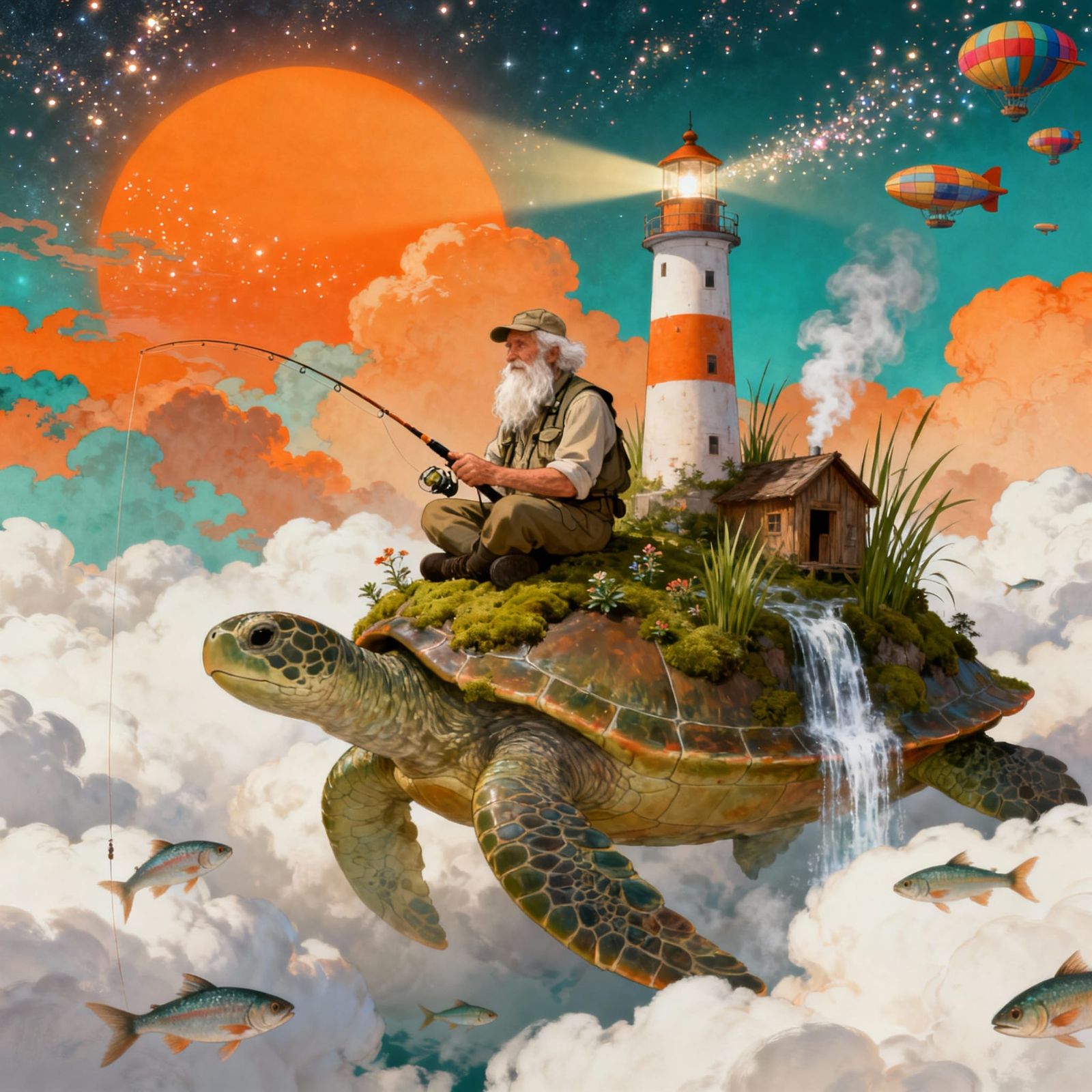 Retirement on a Tortoise Floating Island  by @The Nights Sky