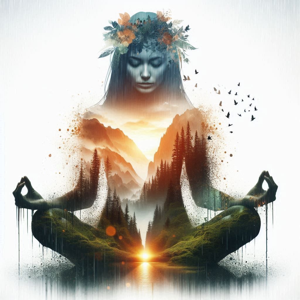 double exposure beautiful fantasy DALL-E 3 portrait landscap...