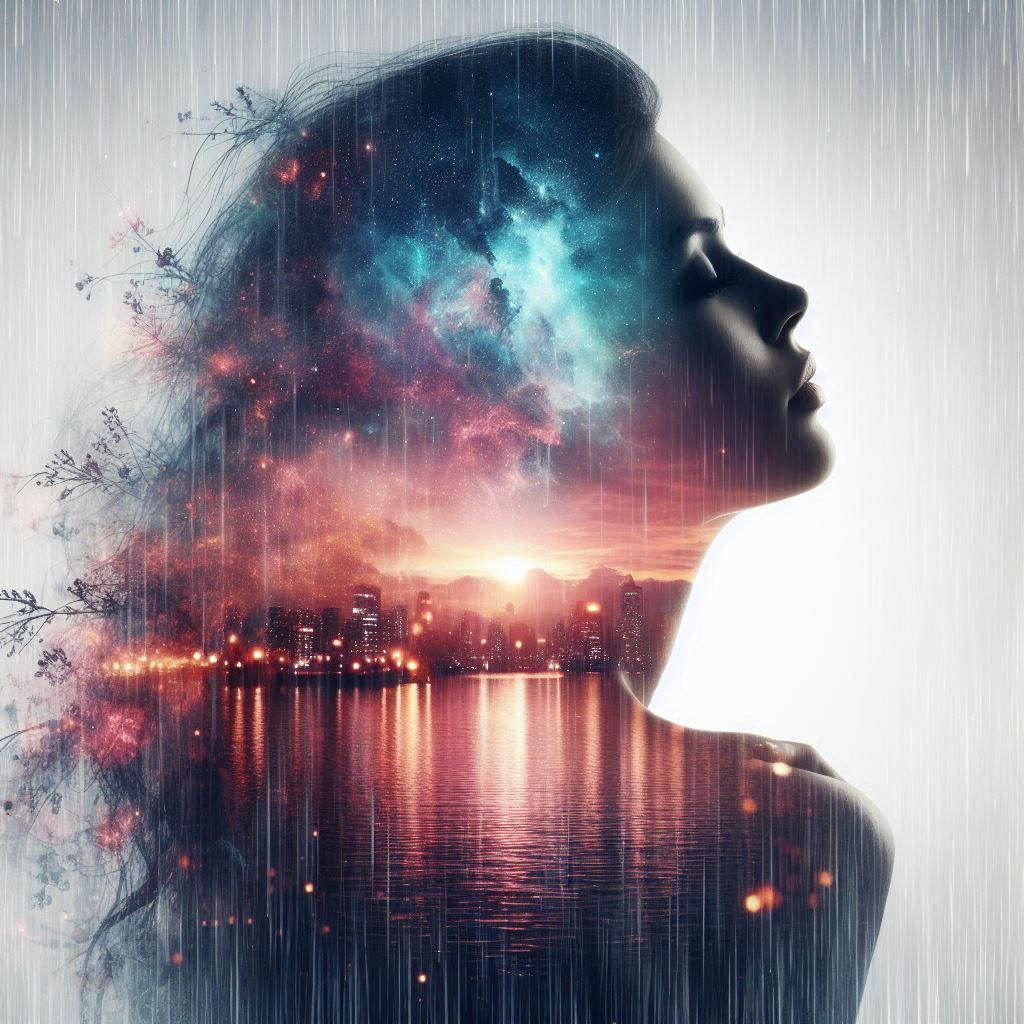 double exposure beautiful fantasy portrait landscape..
