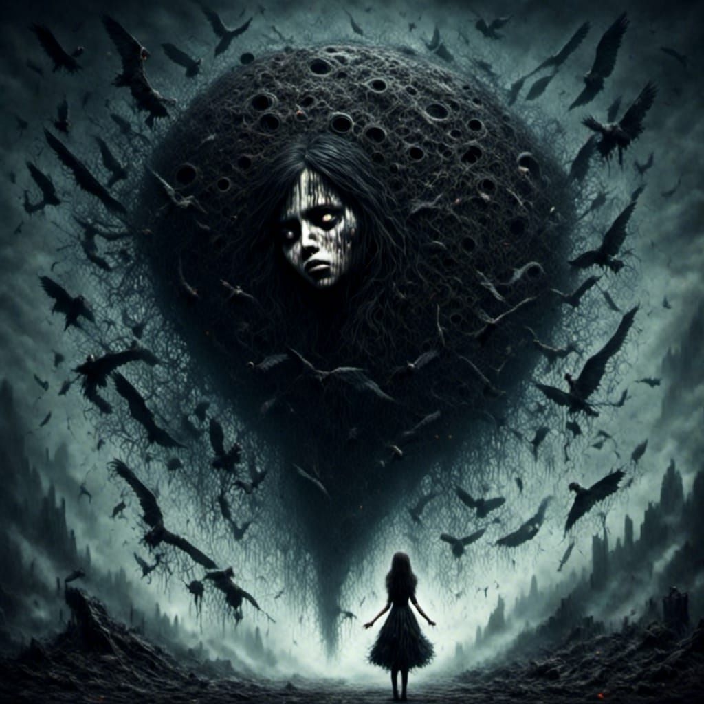 Surreal Girl Falling into Darkness, Macabre Horror