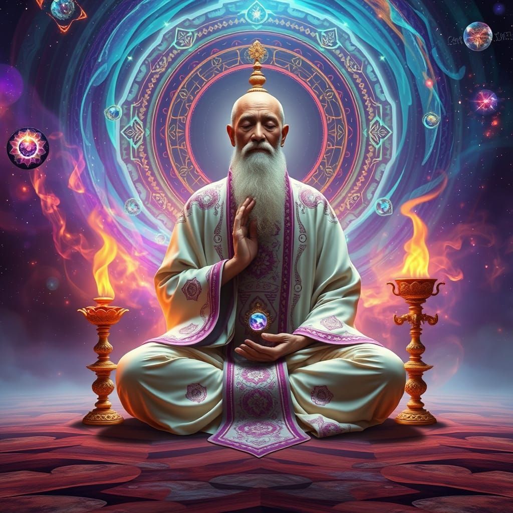 Ancient Sage in Cosmic Meditation