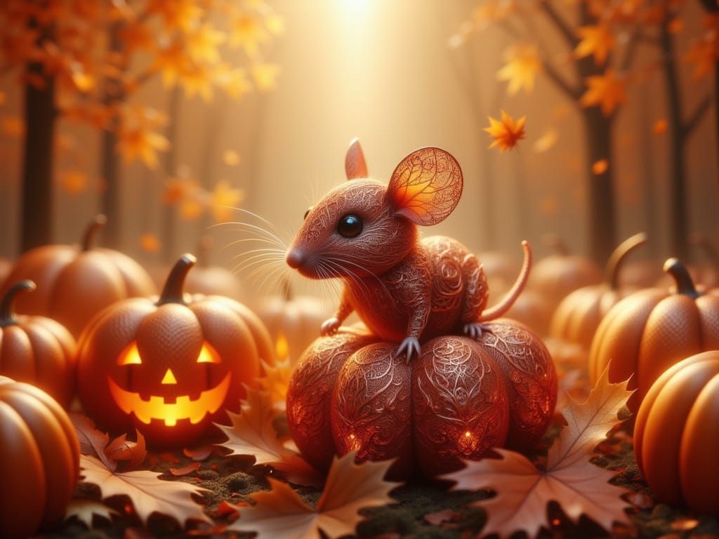 <lora:FiosCopperLace:1.0> Copper lace Mouse and Pumpkin
