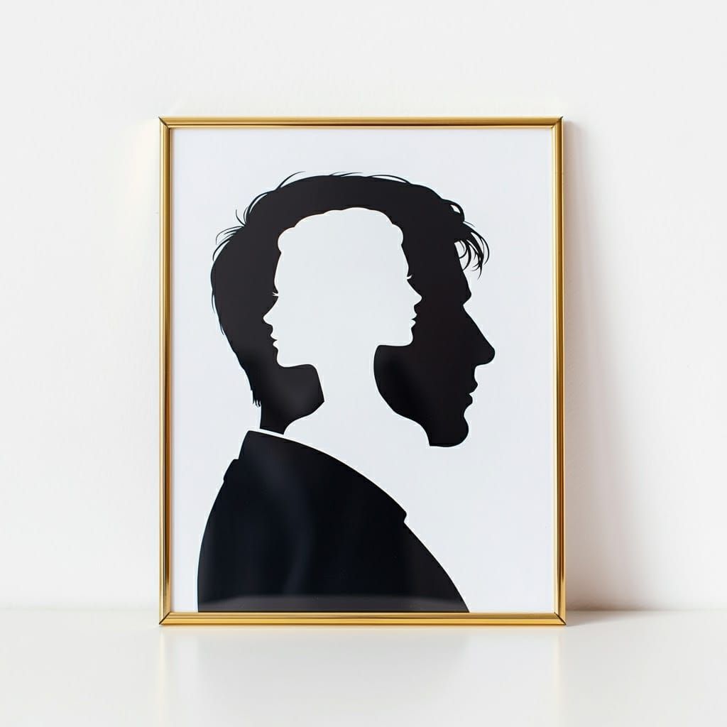 A solid black silhouette side profile of a man no detail of the face, inside the black silhouette is ...  by @Betty-Mae