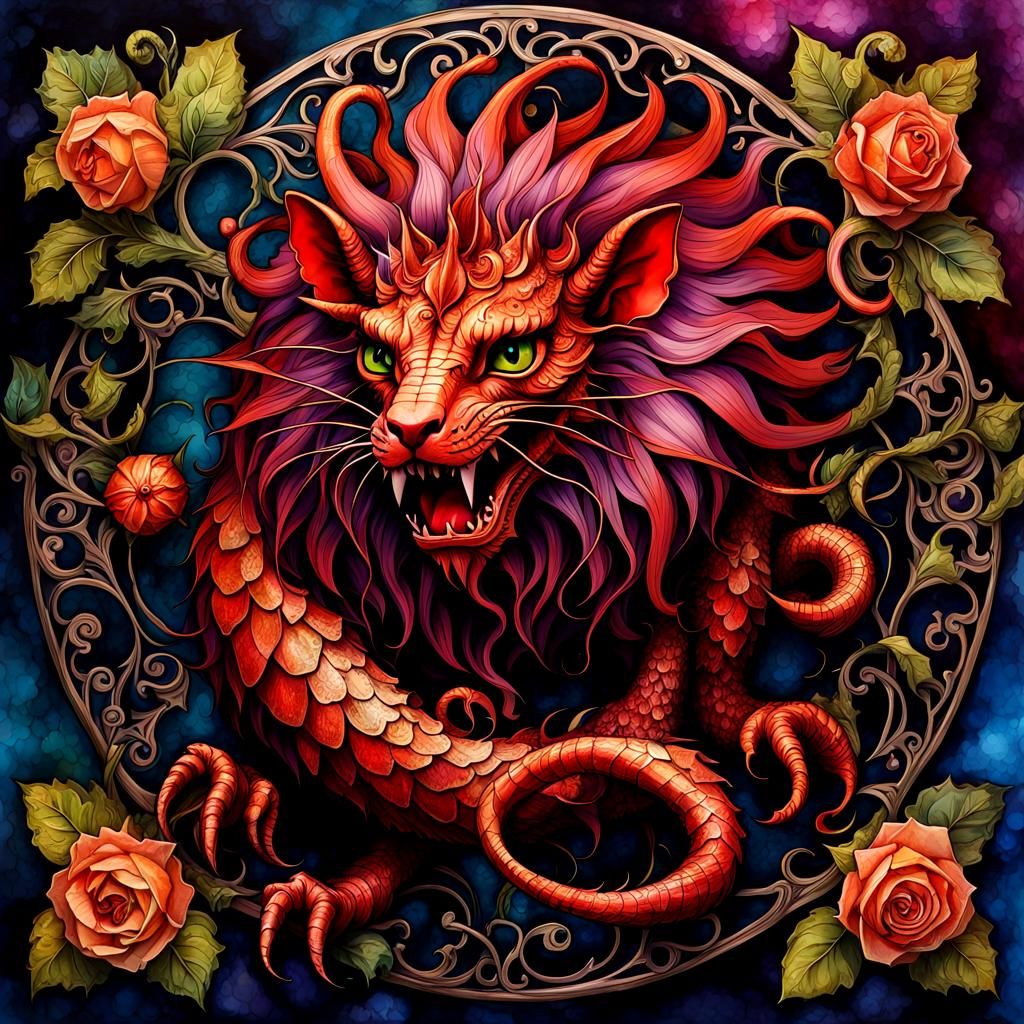 Filigree, Manticore, alcohol ink, deep saturation, 🧚‍♀️, 🌠...