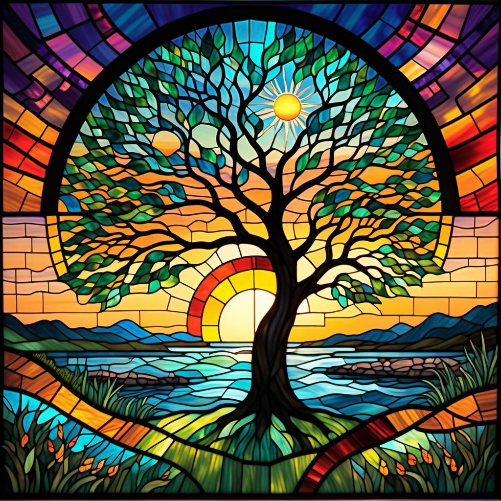 stained glass art style landscape
